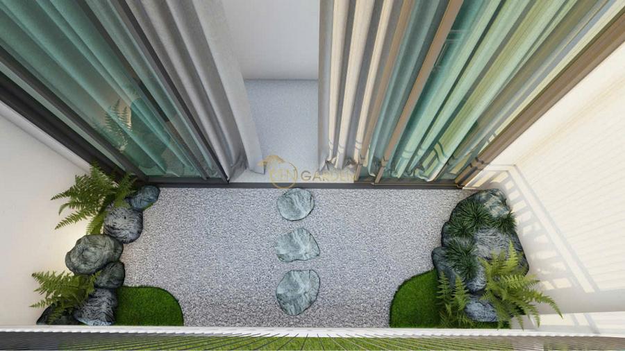 Toàn cảnh thiết kế ban công vườn Nhật nhìn từ trên cao