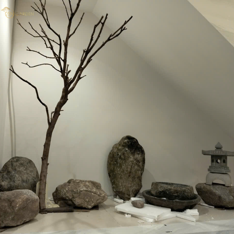 Tạo hình và bố trí cây xanh trong tiểu cảnh gầm cầu thang phong cách vườn thiền