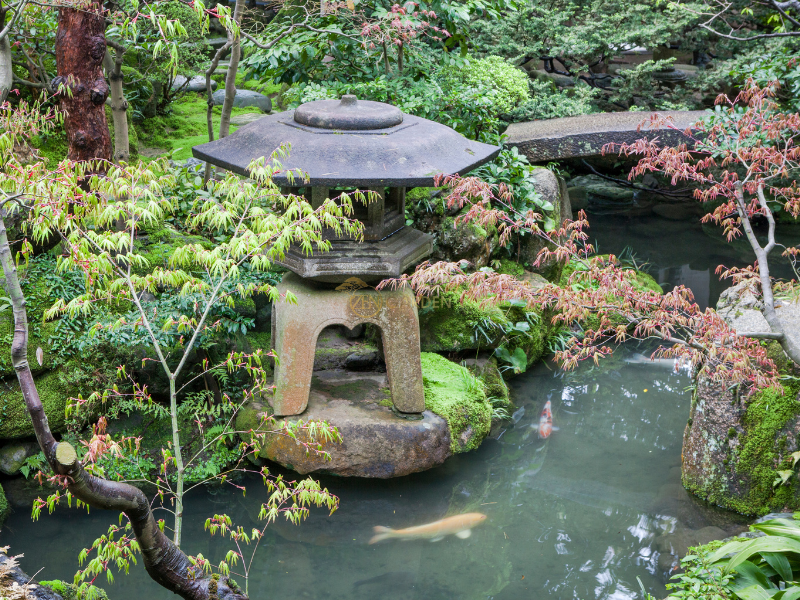 Tiểu cảnh nước nhỏ, hồ cá tròn và đài phun đặt trước nhà theo phong thủy, cây xanh xung quanh