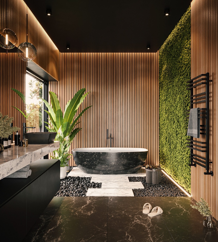 Mẫu vườn cây xanh trong nhà tắm